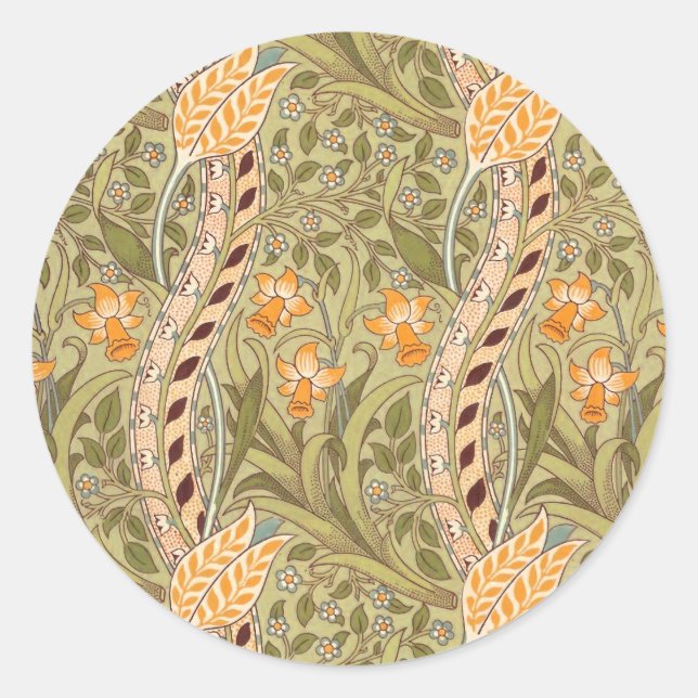 William Morris Daffodil Garden Blume Classic Bota Runder Aufkleber (Vorderseite)