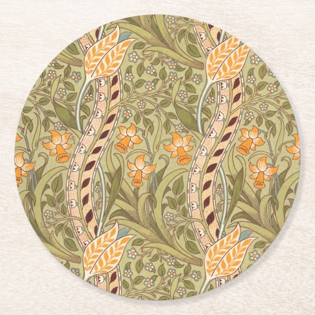 William Morris Daffodil Garden Blume Classic Bota Runder Pappuntersetzer (Vorderseite)