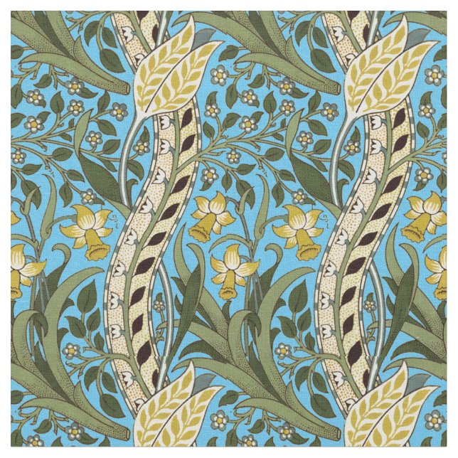 William Morris Daffodil Vintag Blue Pattern Stoff (Nahaufnahme)
