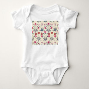 William Morris Daisy Floral Pattern Red Orange Baby Strampler