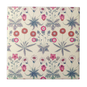 William Morris Daisy Floral Pattern Red Orange Fliese