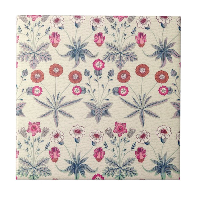 William Morris Daisy Floral Pattern Red Orange Fliese (Vorderseite)