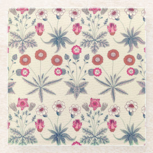 William Morris Daisy Floral Pattern Red Orange Glasuntersetzer