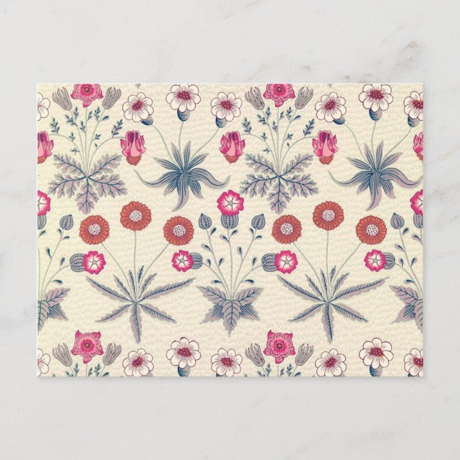 William Morris Daisy Floral Pattern Red Orange Postkarte (Vorderseite)