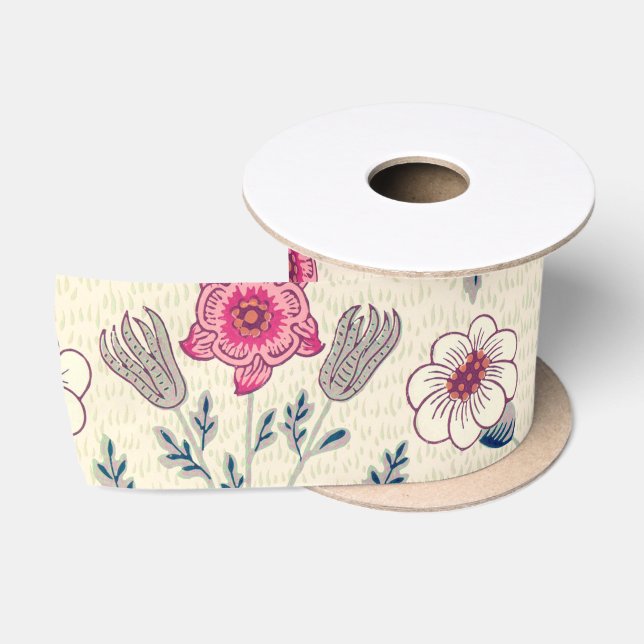 William Morris Daisy Floral Pattern Red Orange Satinband (Spule)