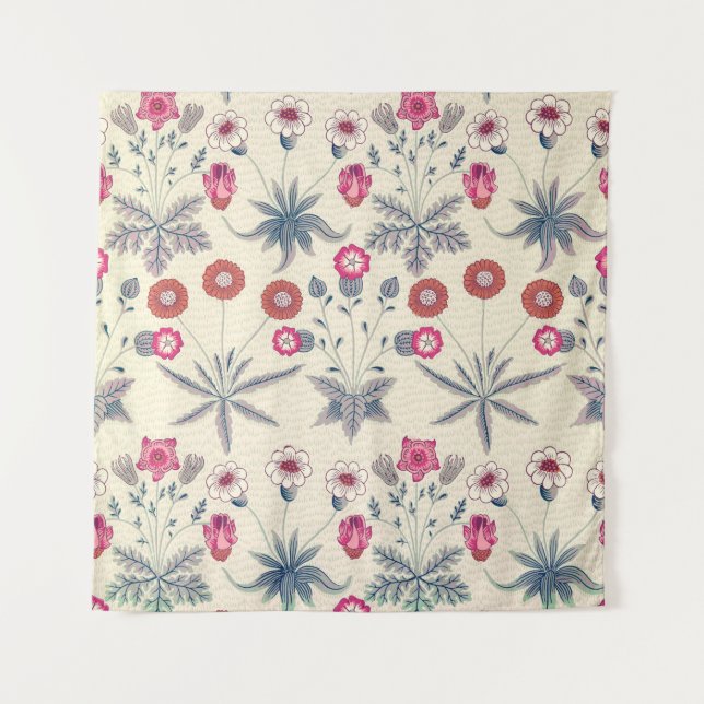 William Morris Daisy Floral Pattern Red Orange Wandteppich (Vorderseite)