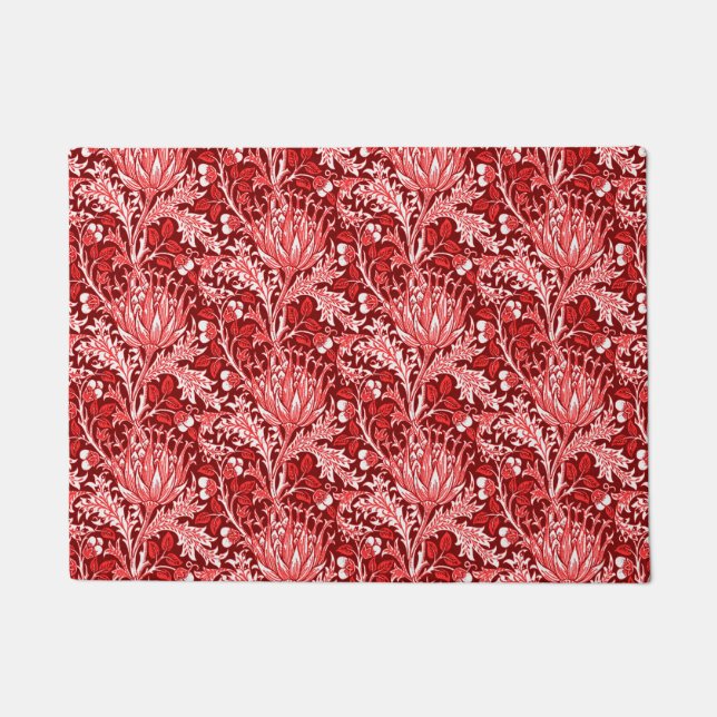 William Morris Damask, Dark Red & White Fußmatte (Vorderseite)