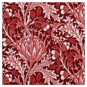 William Morris-Damast, dunkelrot u. weiß Stoff