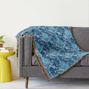 William Morris Damast, Marineblau & Weiß Decke