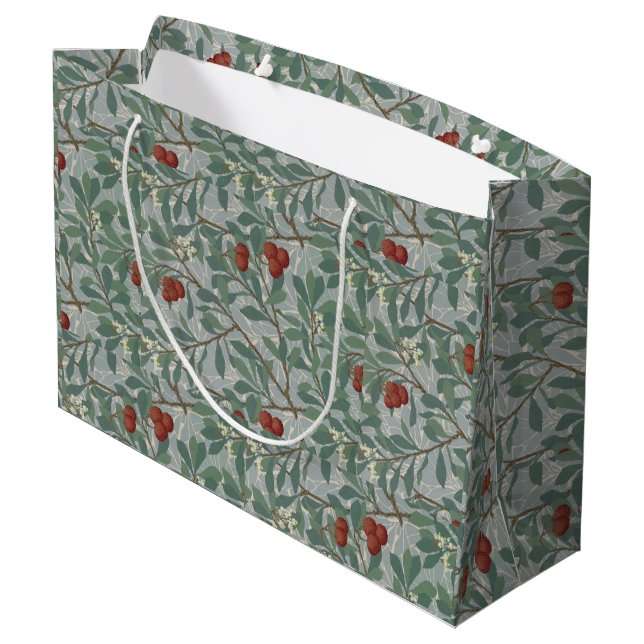 William Morris Decorative Art Arbutus Pattern Große Geschenktüte (Rückseite Schrägansicht)