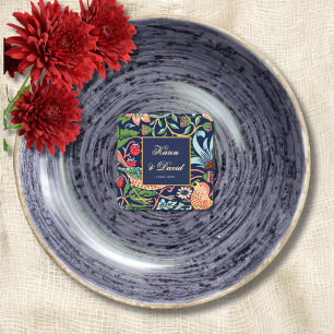 William Morris Deep Blue Moderne Kunst Deco Hochze Rechteckiger Pappuntersetzer