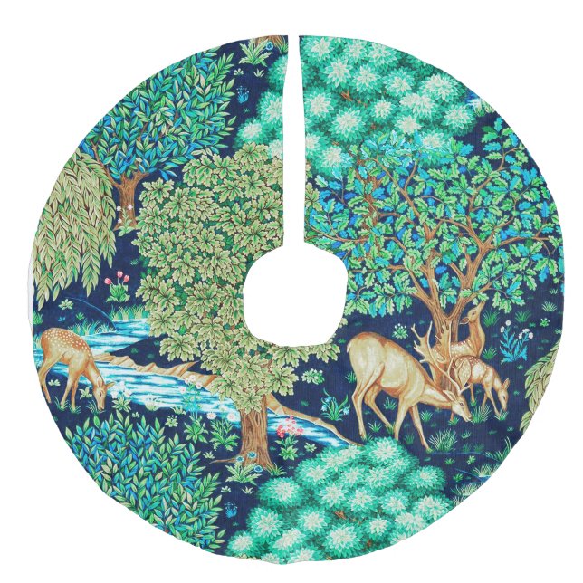 William Morris Deer by a Brook Tapesto Indigo Leinenimitat Weihnachtsbaumdecke (Vorderseite)