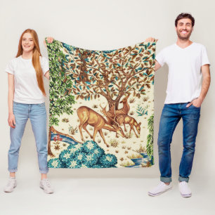 William Morris Deer by a Brook Tapestry Beige Fleecedecke