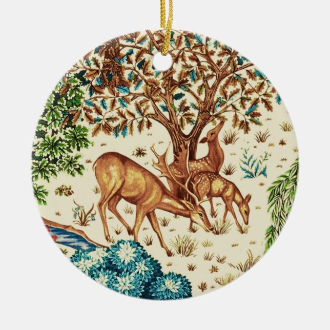 William Morris Deer by a Brook Tapestry Beige Keramik Ornament (Vorne)