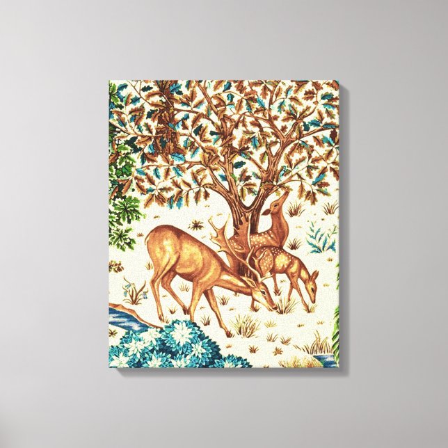 William Morris Deer by a Brook Tapestry Beige Leinwanddruck (Vorderseite)