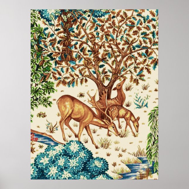 William Morris Deer by a Brook Tapestry Beige Poster (Vorne)
