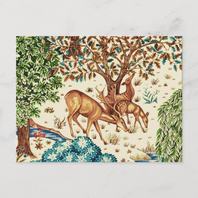 William Morris Deer by a Brook Tapestry Beige Postkarte (Vorderseite)