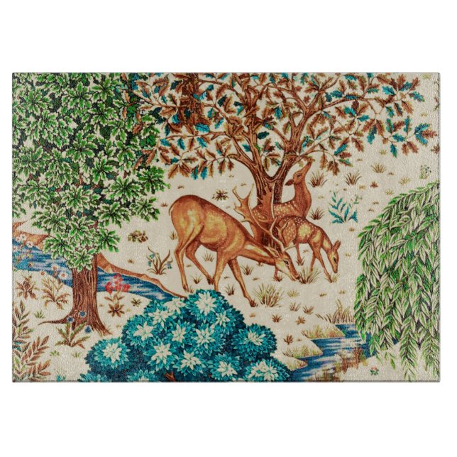 William Morris Deer by a Brook Tapestry Beige Schneidebrett (Vorderseite)