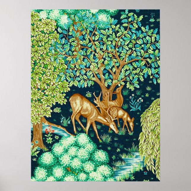William Morris Deer by a Brook Tapestry Indigo Poster (Vorne)