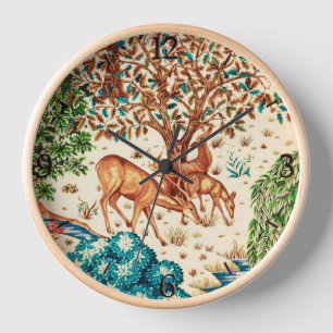 William Morris Deer von einem Brook Beige Hintergr Uhr