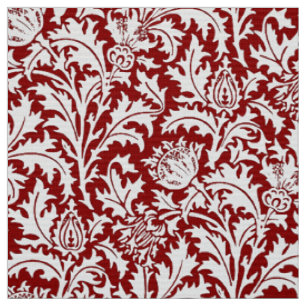 William Morris-Distel-Damast, dunkelrot u. weiß Stoff