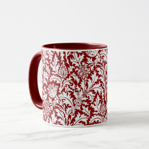 William Morris Distel Damast, Dunkelrot und Weiß Tasse