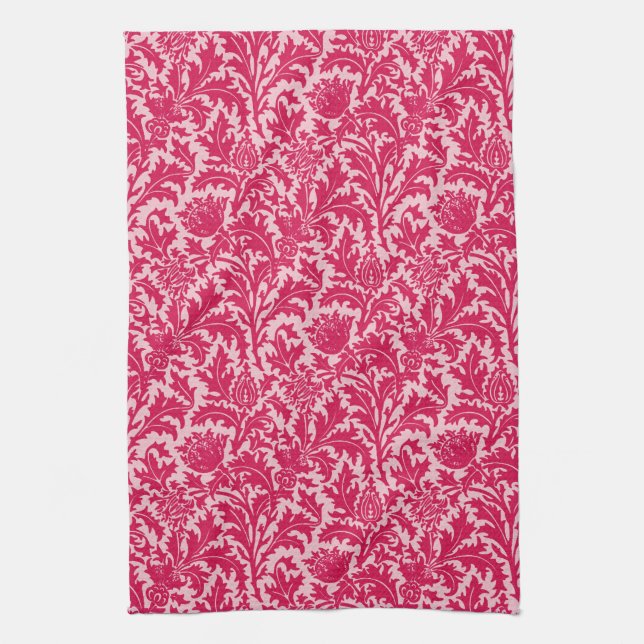 William Morris-Distel-Damast, Fuchsien-Rosa Handtuch (Vertikal)