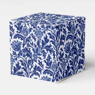 William Morris-Distel-Damast, Kobalt-Blau u. Weiß Geschenkschachtel