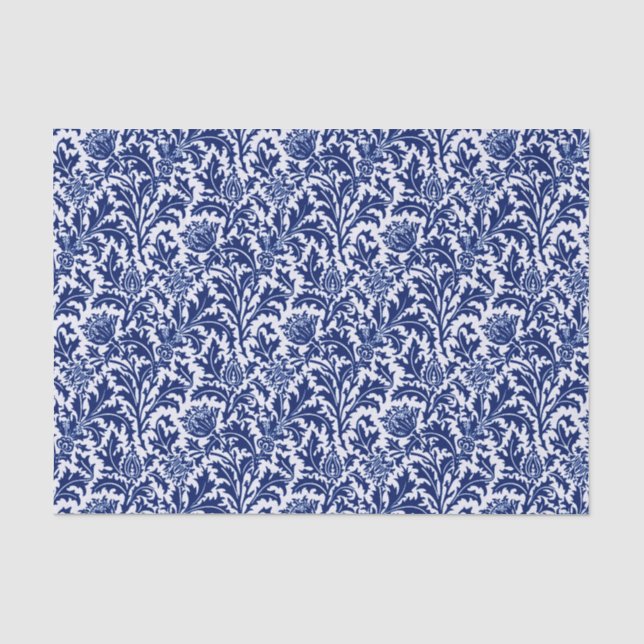 William Morris-Distel-Damast, Kobalt-Blau u. Weiß Seidenpapier (Vorderseite)