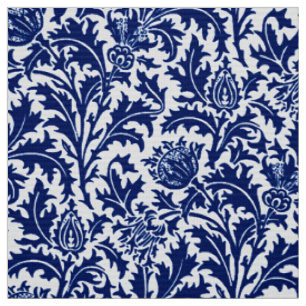 William Morris-Distel-Damast, Kobalt-Blau u. Weiß Stoff