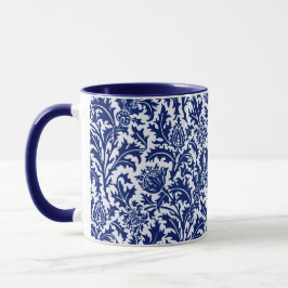 William Morris-Distel-Damast, Kobalt-Blau u. Weiß Tasse