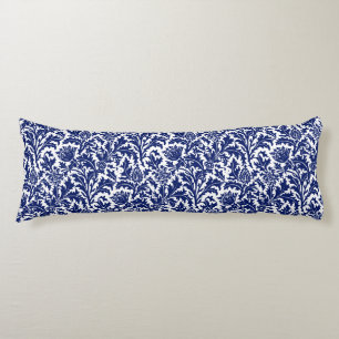 William Morris Distel Damast Marineblau auf Weiß Seitenschläferkissen