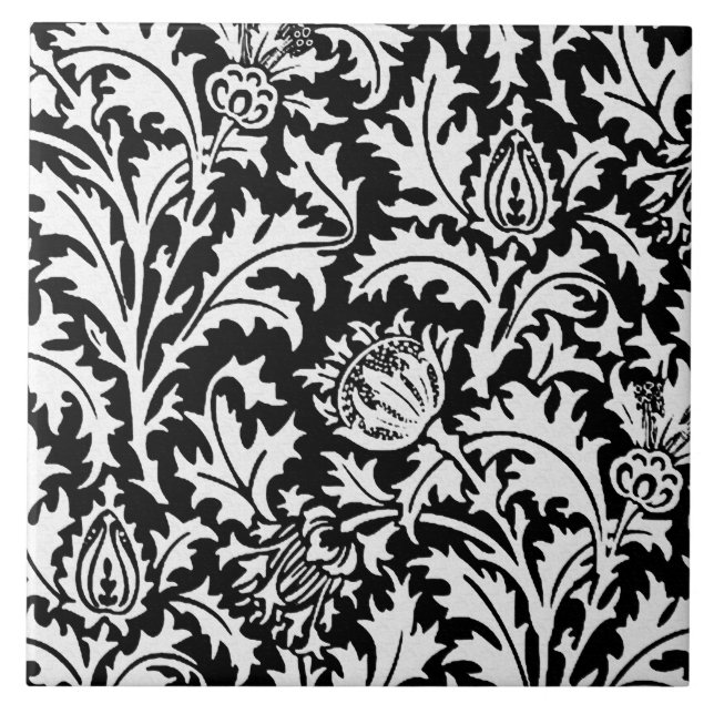 William Morris-Distel-Damast, Schwarzweiss Fliese (Vorderseite)