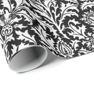 William Morris-Distel-Damast, Schwarzweiss Geschenkpapier