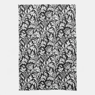 William Morris-Distel-Damast, Schwarzweiss Geschirrtuch