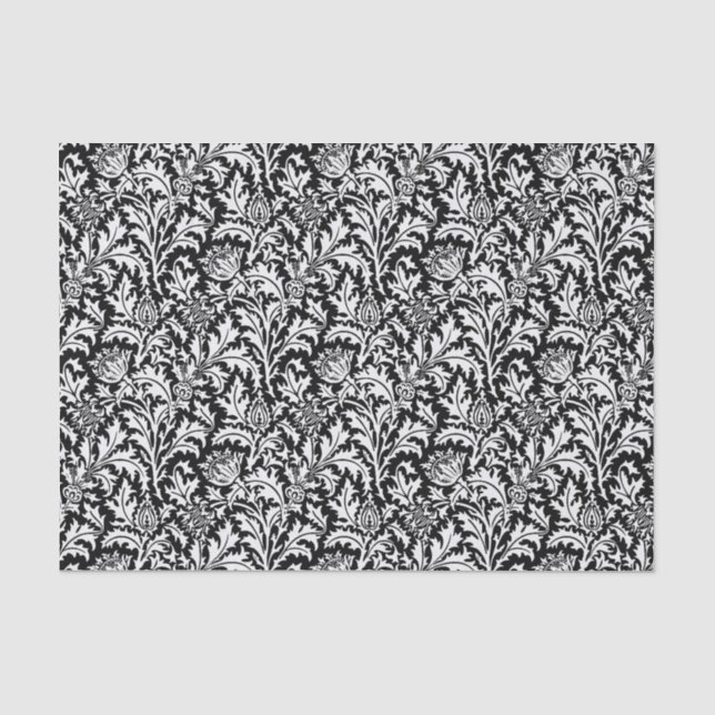 William Morris-Distel-Damast, Schwarzweiss Seidenpapier (Vorderseite)