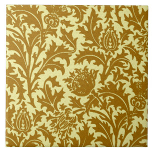 William Morris-Distel-Damast, Senf-Gold Fliese