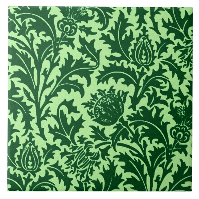 William Morris-Distel-Damast, Smaragdgrün Fliese (Vorderseite)