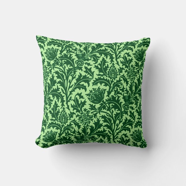 William Morris-Distel-Damast, Smaragdgrün Kissen (Vorderseite)