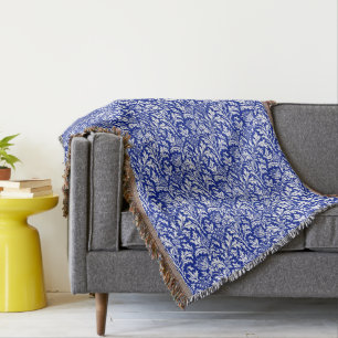 William Morris Distel Damast Weiß auf Kobaltblau Decke