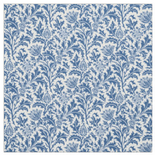 William Morris-Distel-Muster-Blau und Weiß Stoff