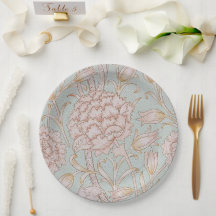 William Morris, Elegant Pink Wild Tulips Soft Blue