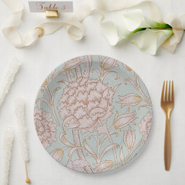 William Morris, Elegant Pink Wild Tulips Soft Blue Pappteller