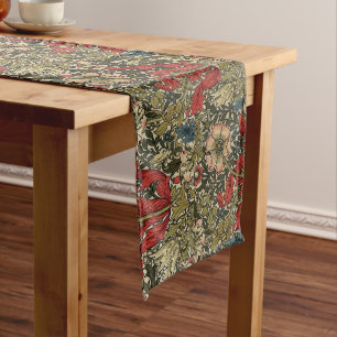 William Morris Elegantes Blumenmuster Rot Grün Großer Tischläufer