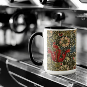 William Morris Elegantes Blumenmuster Rot Grün  Tasse