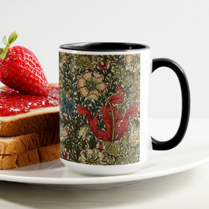 William Morris Elegantes Blumenmuster Rot Grün  Tasse