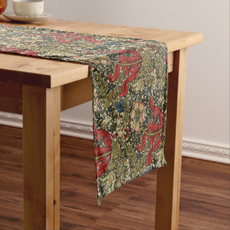 William Morris Elegantes Muster Rotes Grün Kurzer Tischläufer