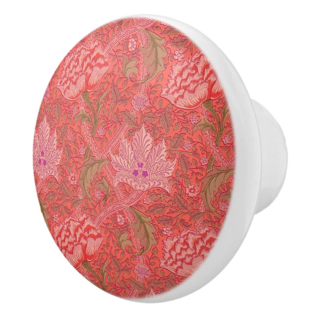 William Morris - Elegantes Rot & Rosa Floral Keramikknauf (Rechts)