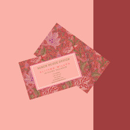 William Morris - Elegantes Rot & Rosa Floral Visitenkarte