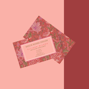 William Morris - Elegantes Rot und Rosa Floral Visitenkarte
